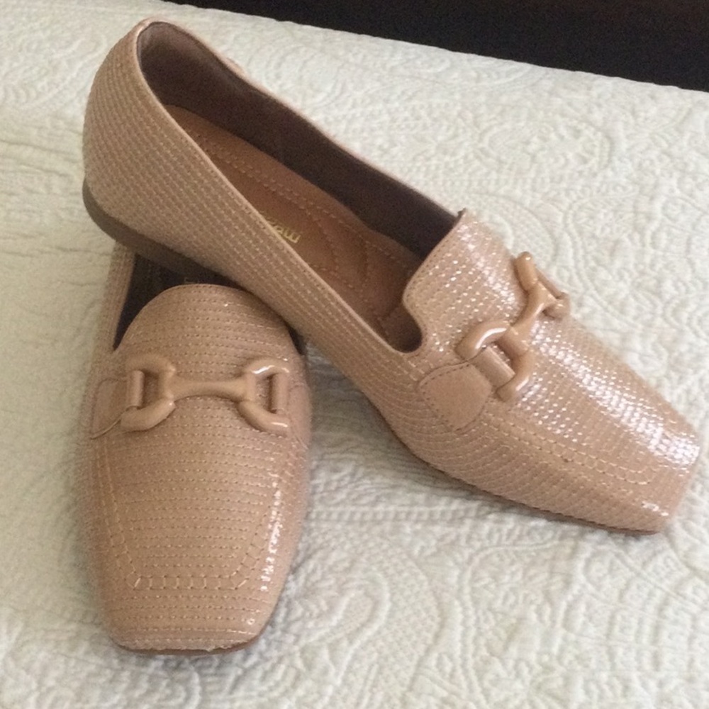 Women’s Nude Beige Loafers with Metal Bit Accent